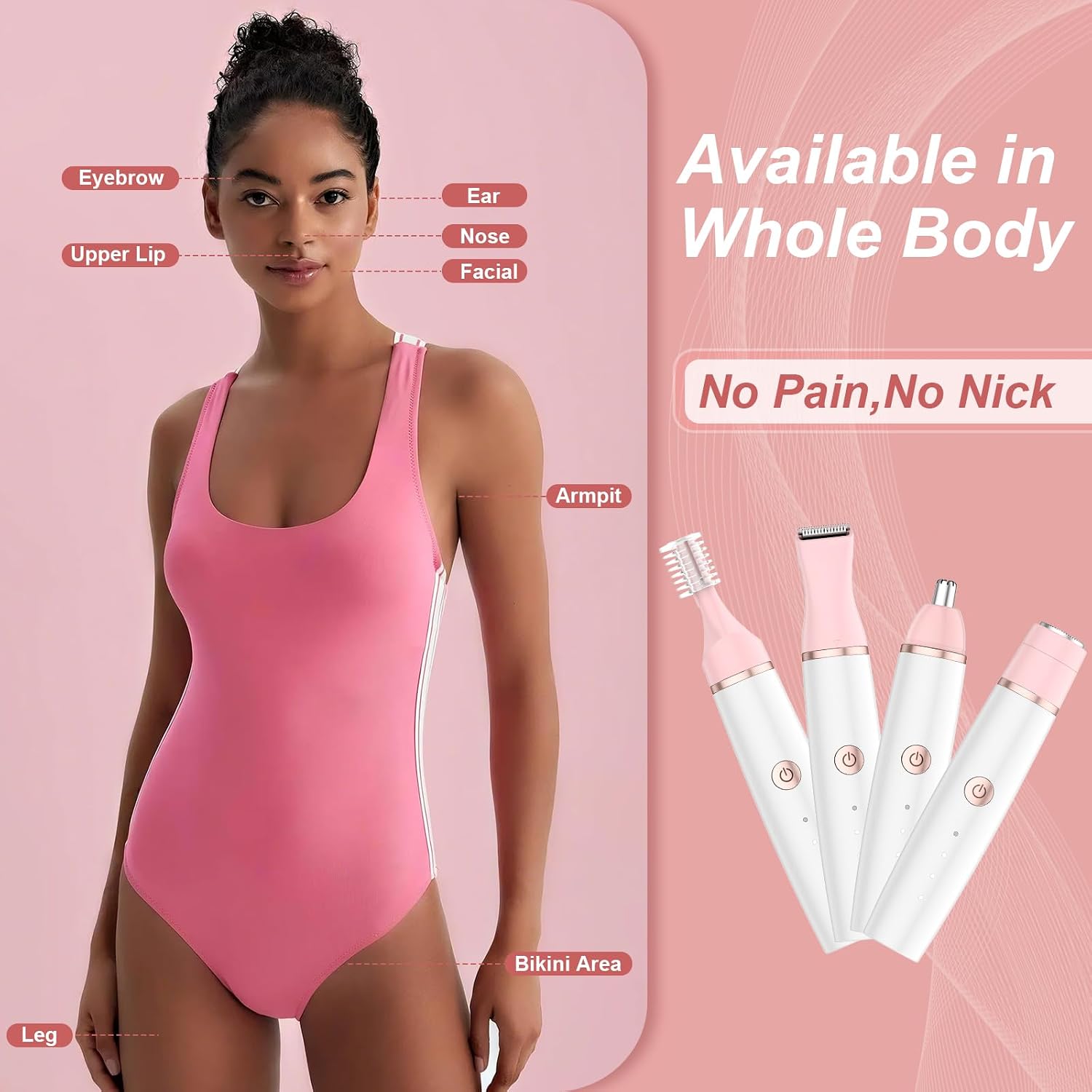 Detalle de TeethBliss 4-in-1 Bikini Trimmer Women: oplaadbaar scheerapparaat met vier koppen
