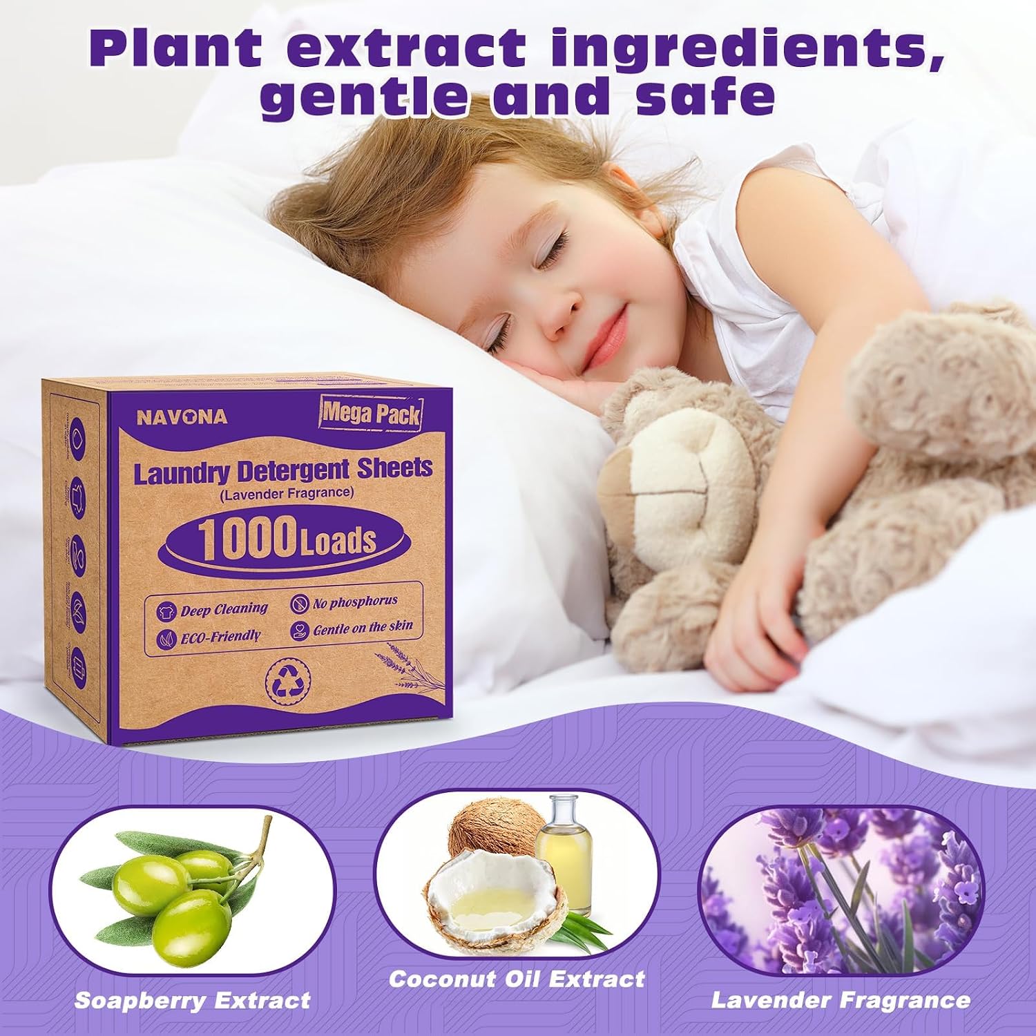 Detalle 2 de Navona 1000 Loads Mega Pack Laundry Detergent Sheets, Lavender Scent