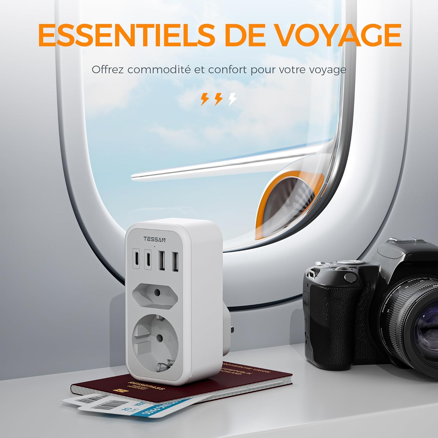 Thumbnail 5 de TESSAN Adaptateur prise anglaise 6 en 1 Type G avec 2 USB-C et 2 USB-A