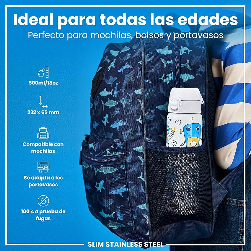 Detalle 2 de ion8 Botella Agua Inox 600 ml, ligera y a prueba de fugas 🚰