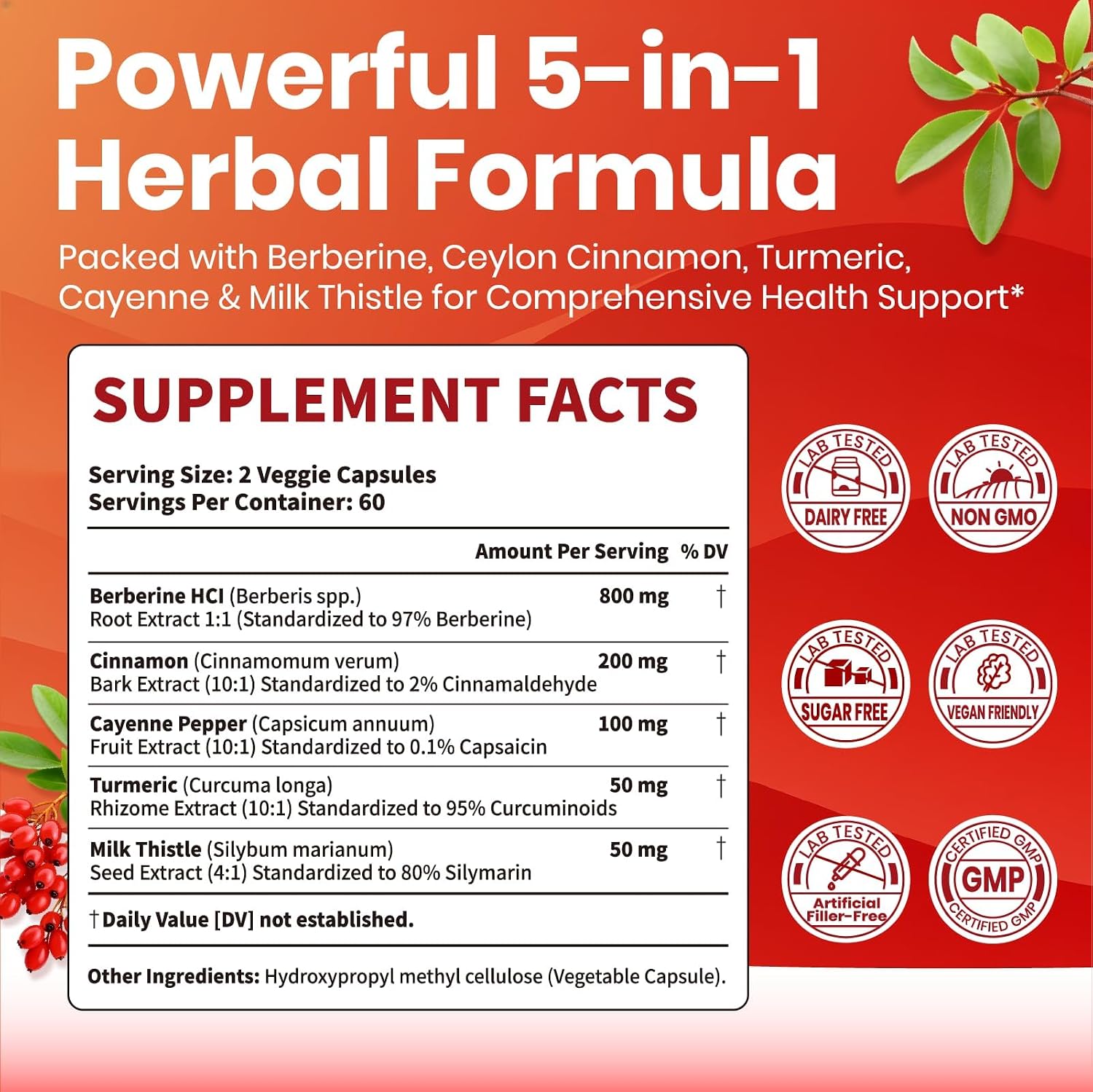 Detalle de VEV Berberine Supplement, 120 Capsules