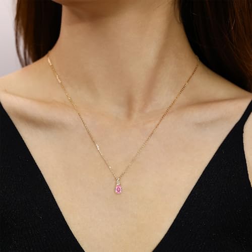 Detalle de FANCIME 14ct Yellow Gold Pink Tourmaline Pendant Necklace for Women
