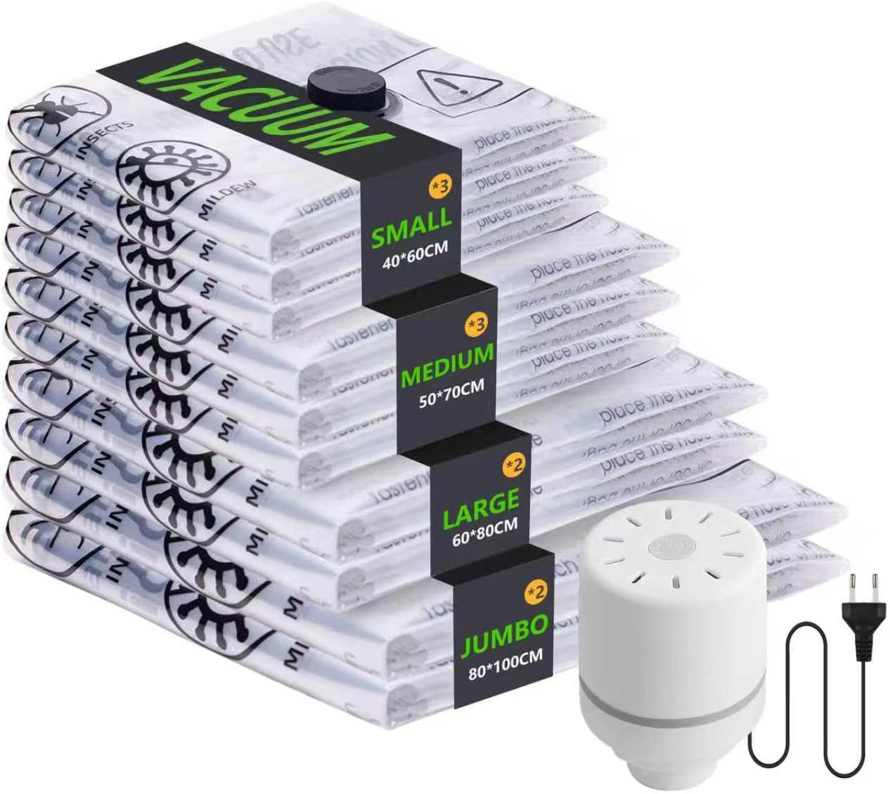 Detalle de JINER JINER2024022492 vacuümzakken met elektrische pomp, 10 stuks in 4 maten