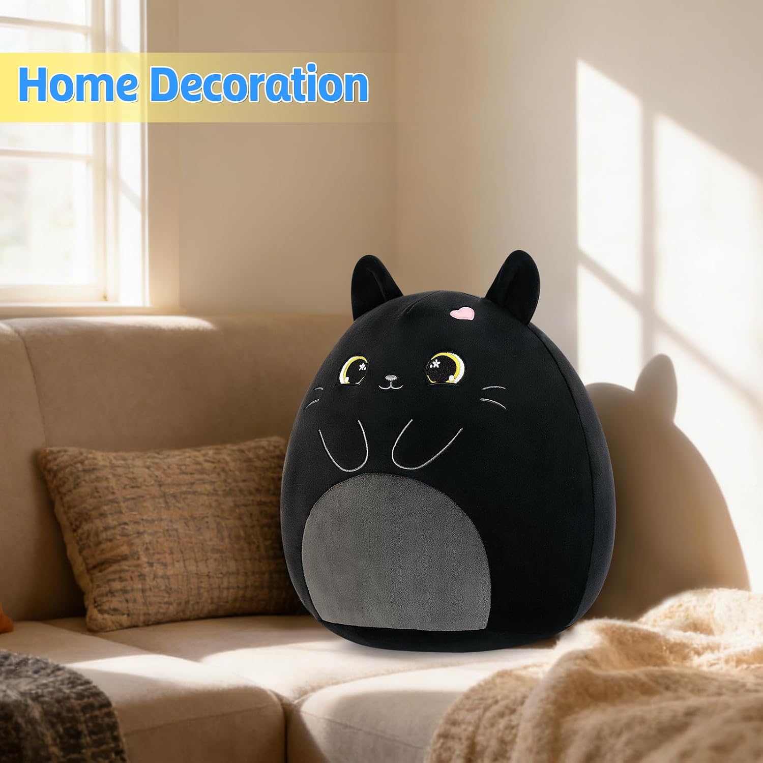 Thumbnail 6 de Shownicer Plüschtier Katze Schwarz – 30 cm Kuschelkissen, Weiches Plüschtier Katze