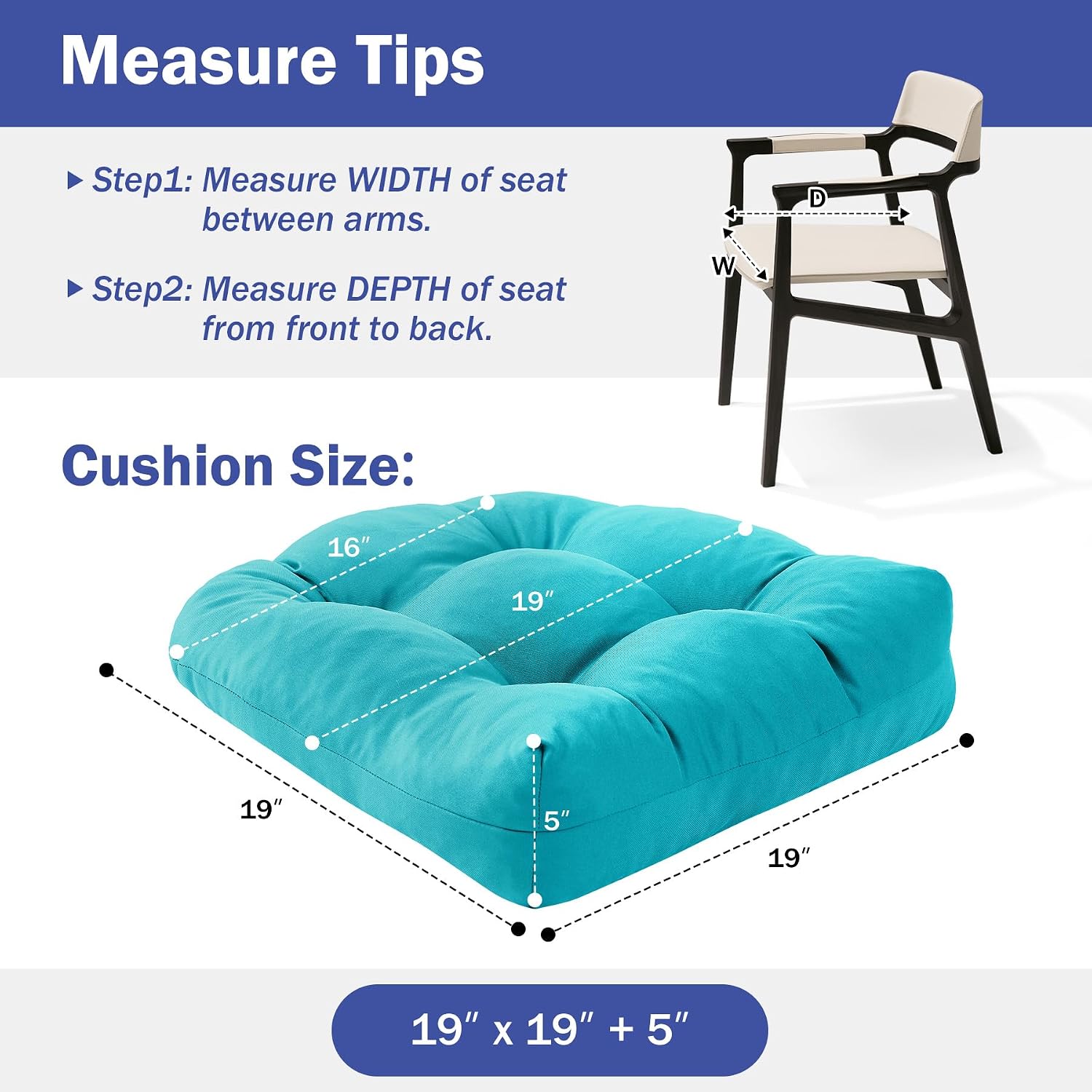 Detalle de IPYNBAP Outdoor Chair Cushions, Set of 2, Teal, Tufted with Ties