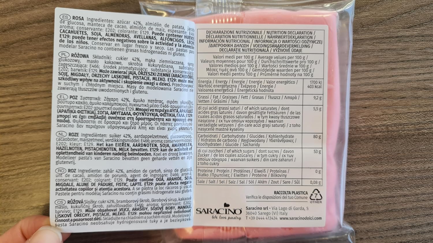 Detalle de Saracino Pasta di Zucchero Rosa per Modellaggio 250 g – Senza Glutine, Made in Italy