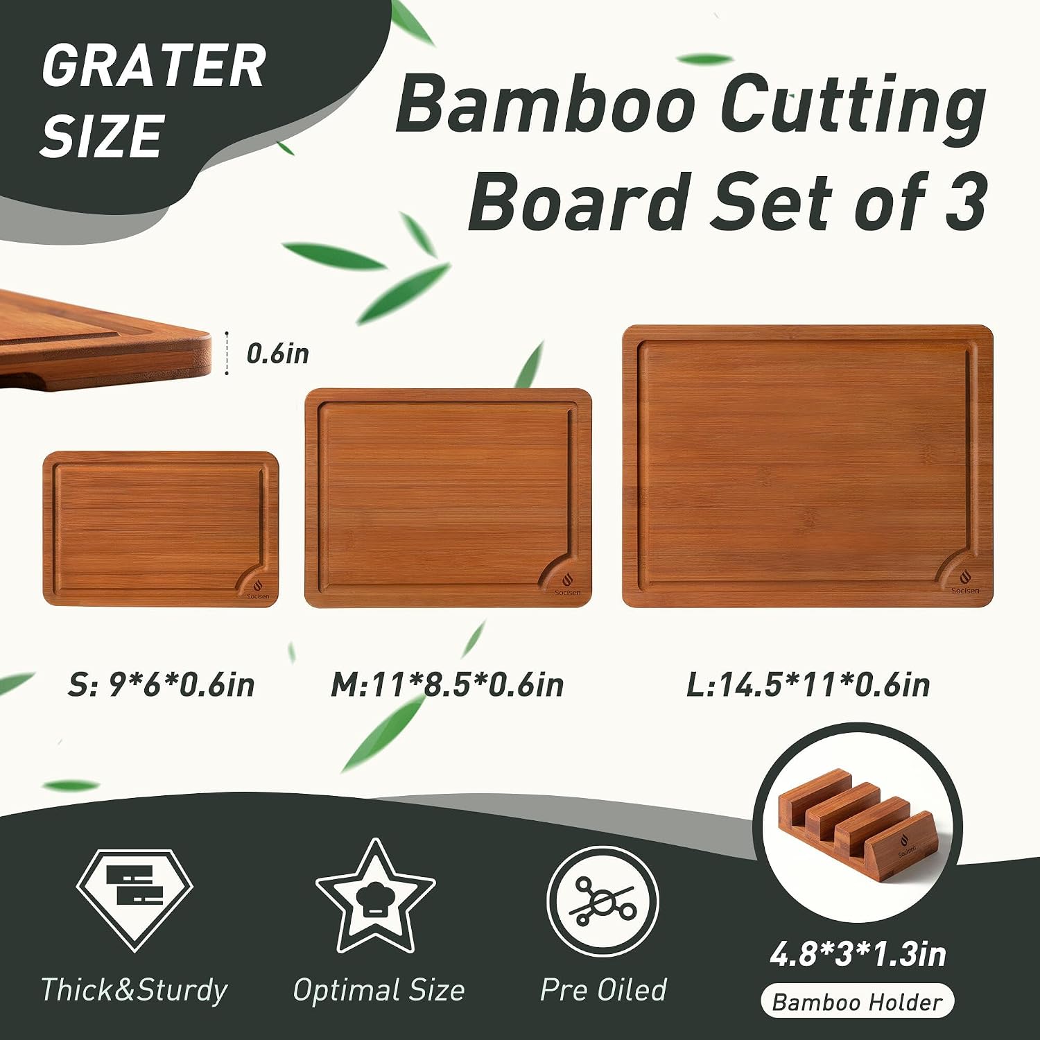 Detalle 2 de 3-Pack Bamboo Cutting Board Set ⚙
