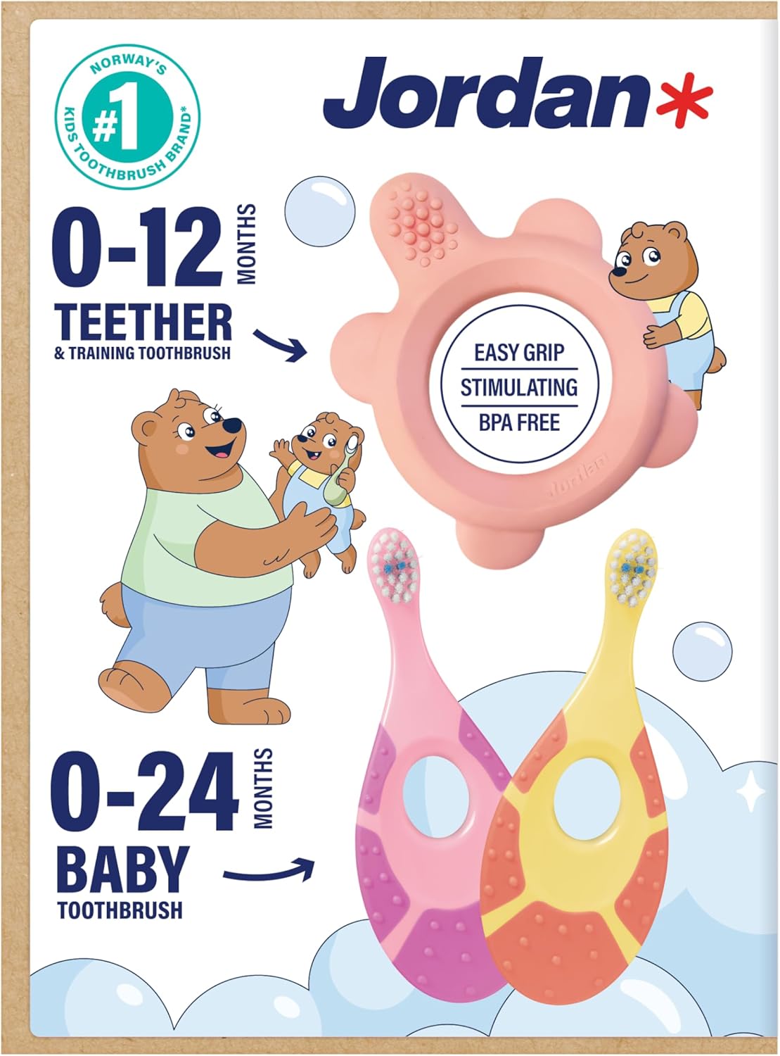 Detalle de Jordan Step 0 Beißring & Trainingszahnbürste für Babys – 2-in-1-Lösung rosan