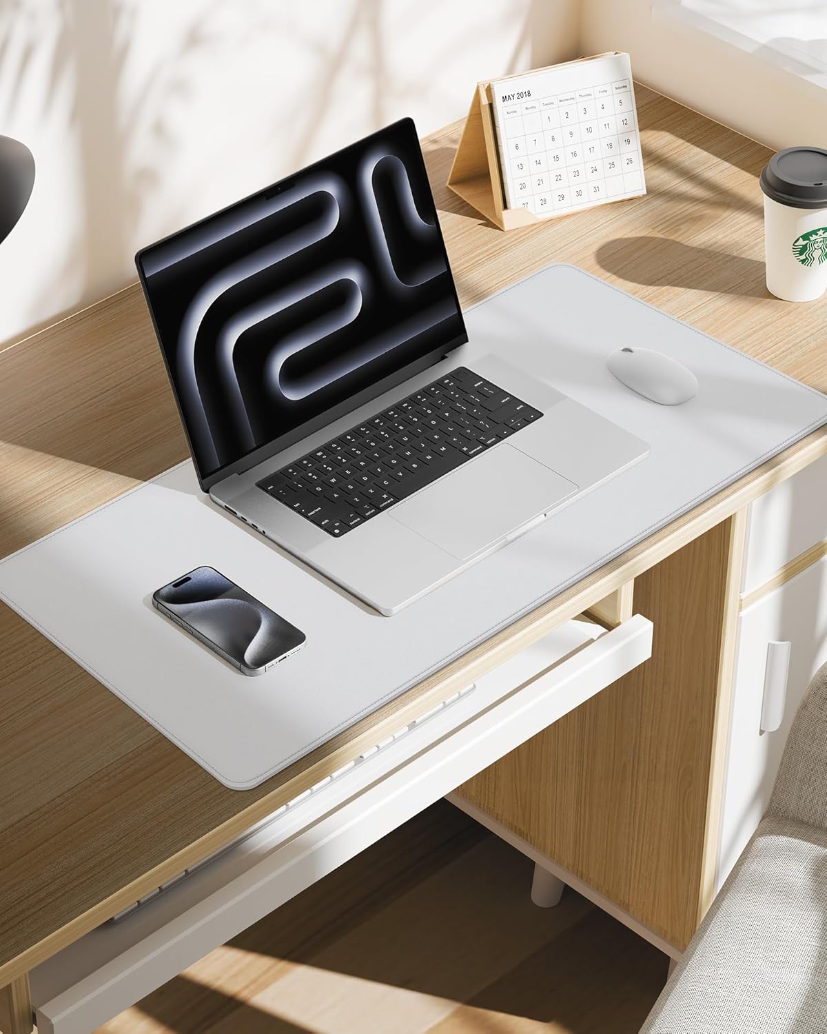 Thumbnail 6 de AFIING Leather Desk Pad Protector – Ivory White, 40" x 20