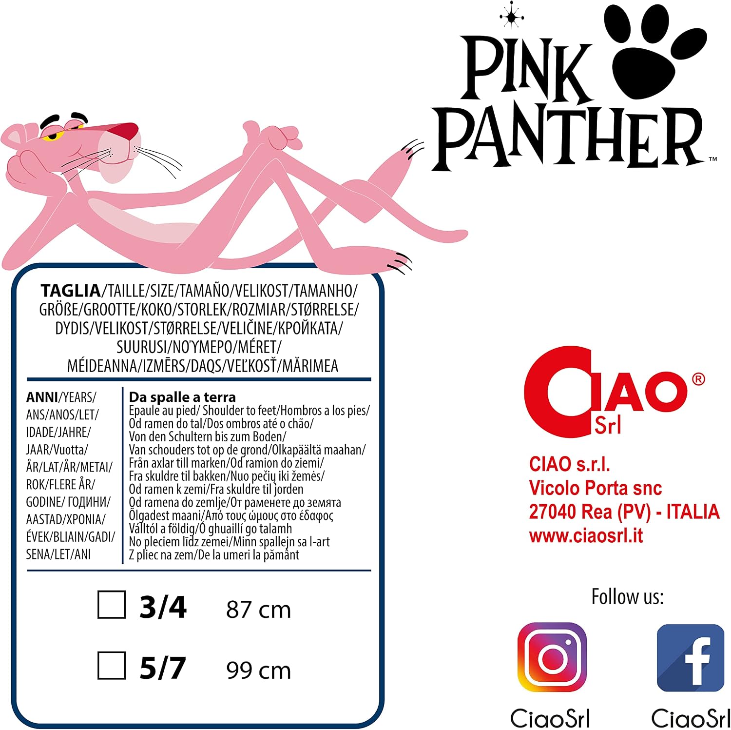 Detalle de Pink Panther pluszowy kostium dziecięcy 5–7 lat z czapką i odpinanym ogonem