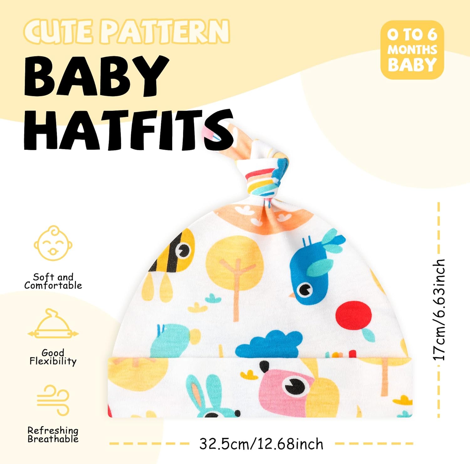 Detalle de CuteOn 3 Pack Baby Beanie Knot Hats – Cotton Adjustable Caps for 2–6 Months