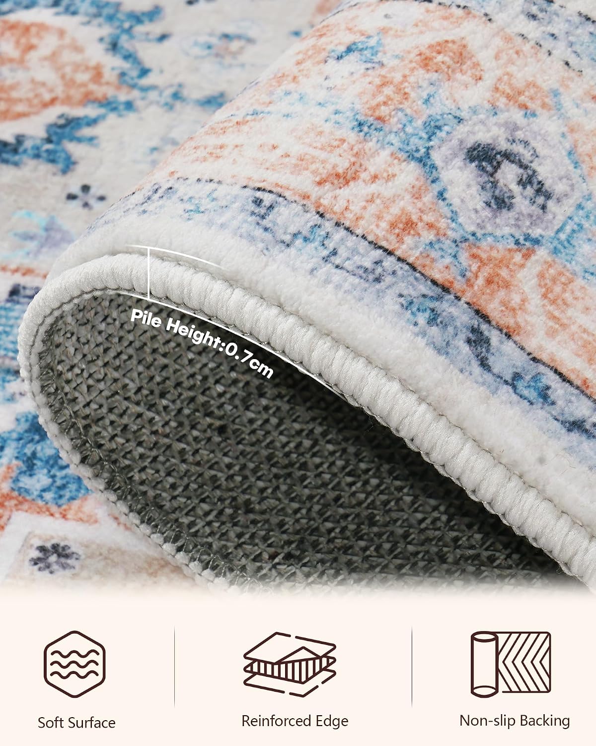 Thumbnail 2 de XSIVOD Blue Area Rug 240 x 300 cm – washable non-slip vintage-style low pile for living room, bedroom & dining room