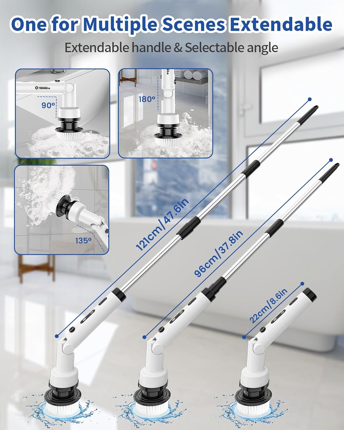 Detalle 2 de TEMOLA Cepillo Eléctrico 9 Cabezales ⚡ Limpieza Fácil en Casa