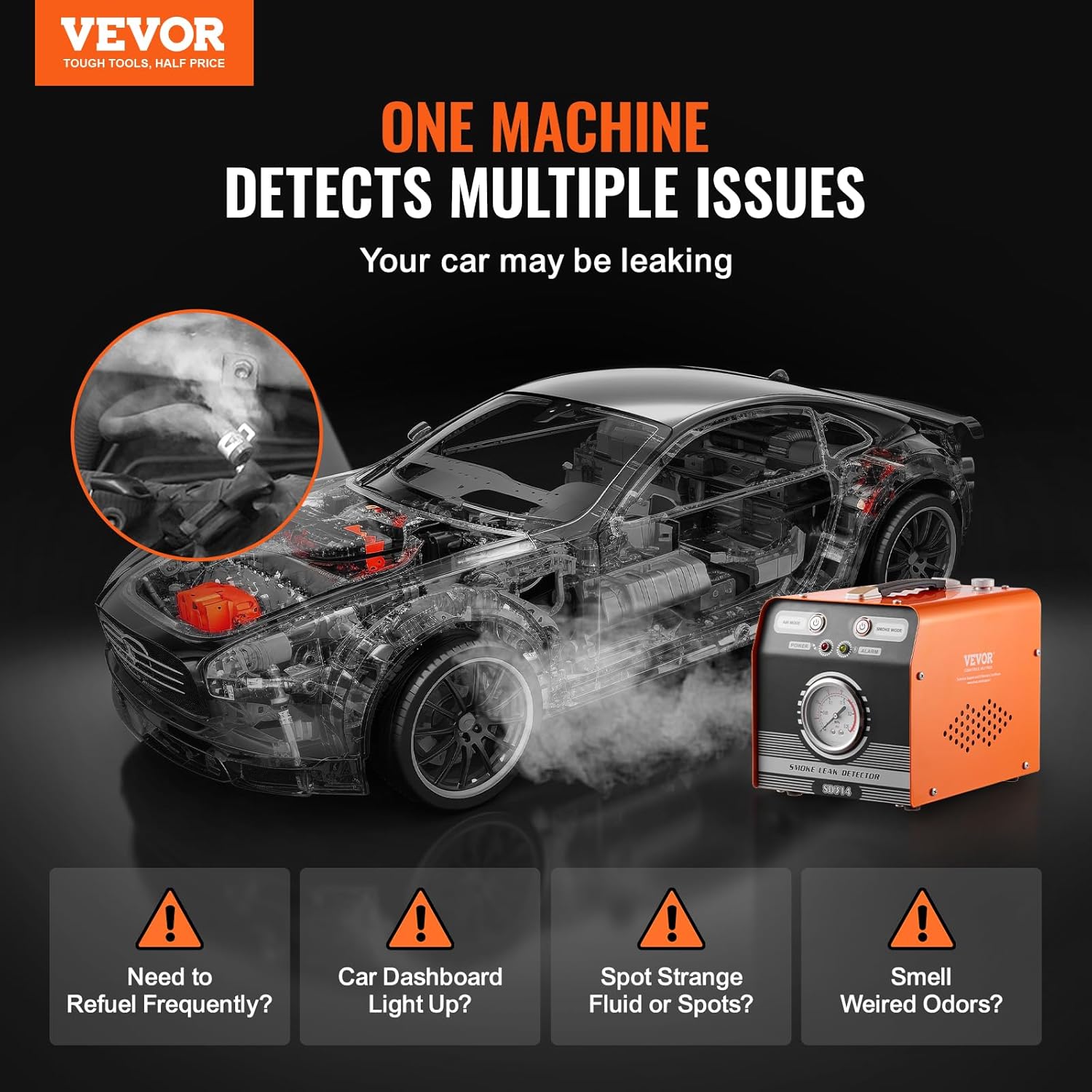 Detalle 2 de VEVOR macchina rilevatore perdite di fumo per auto con pompa ad aria e manometro (8 L/min)