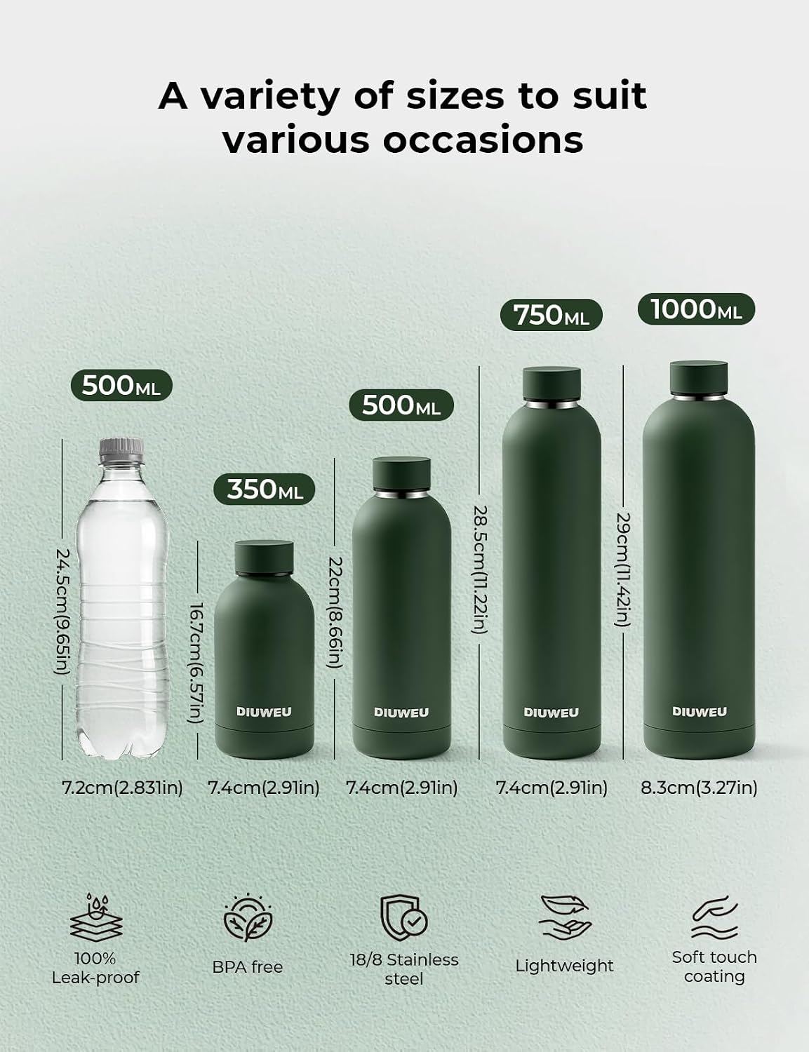 Thumbnail 4 de DIUWEU Insulated Stainless Steel Bottle 1L