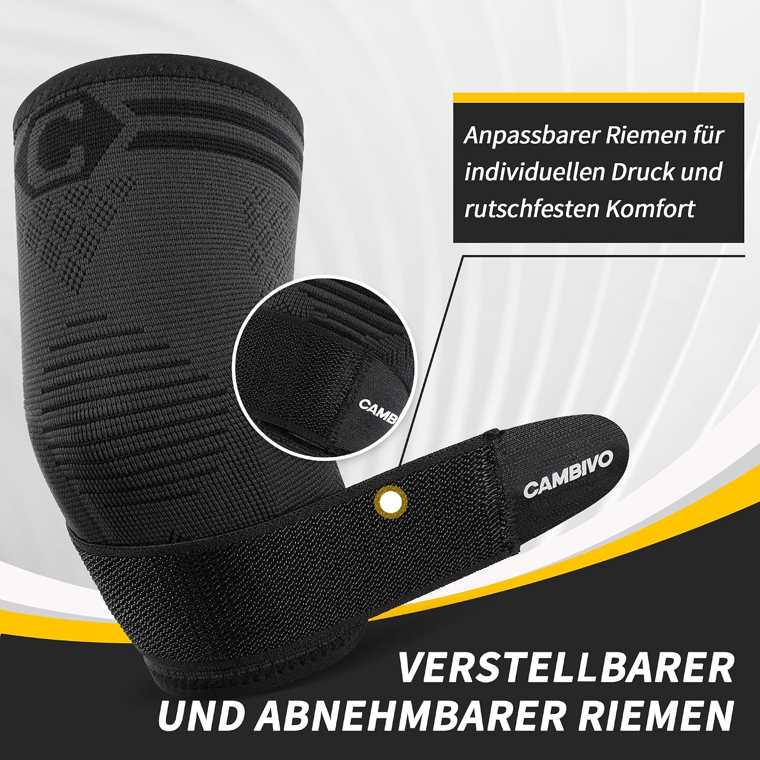 Detalle 2 de CAMBIVO 2er Pack Ellenbogenbandage mit Riemen & Gel-Polster – Unterstützung bei Tennisarm, Golferarm und Arthritis