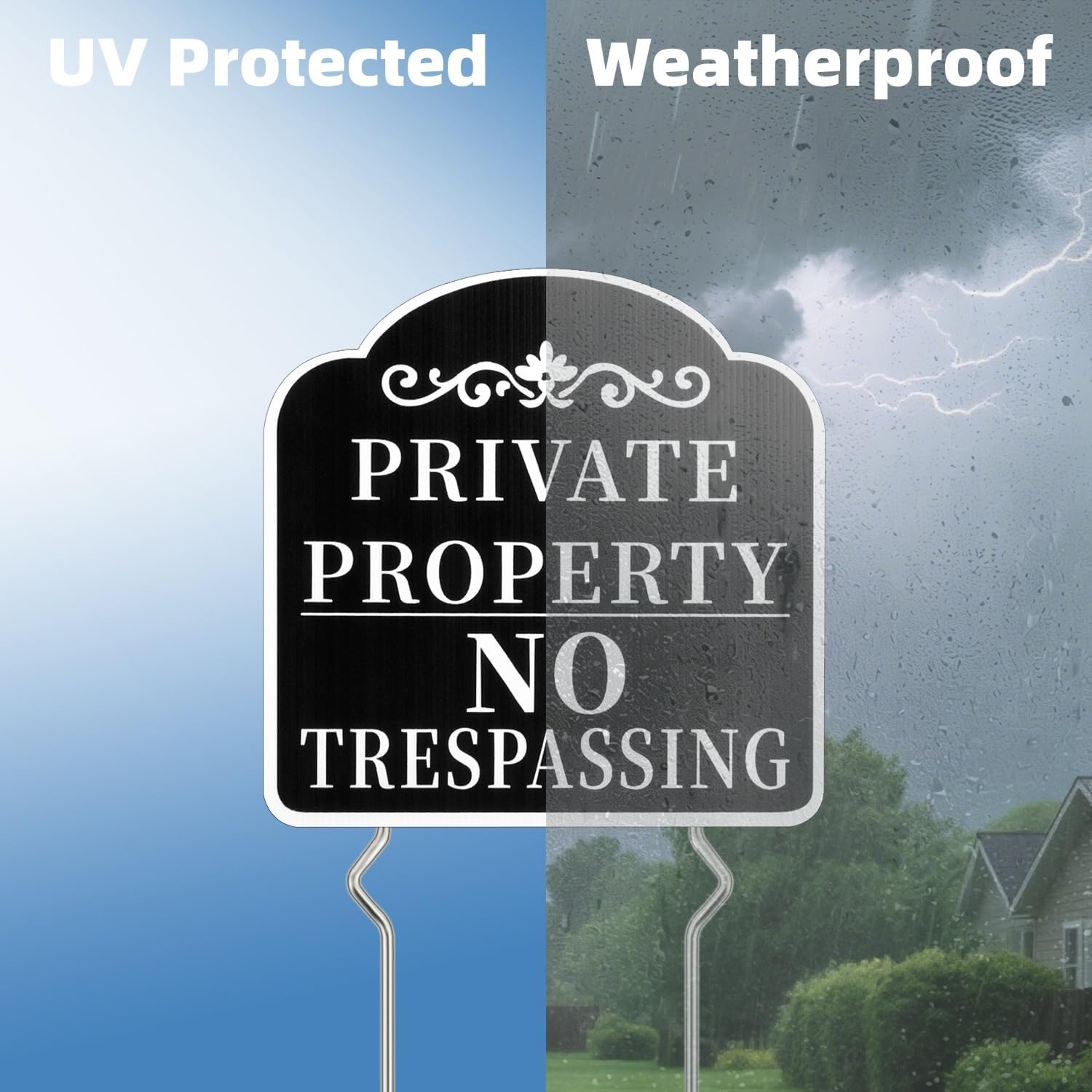 Detalle de Kichwit Private Property Signs, Double-Sided Plastic Yard Signs with Metal Stakes, 2-Pack