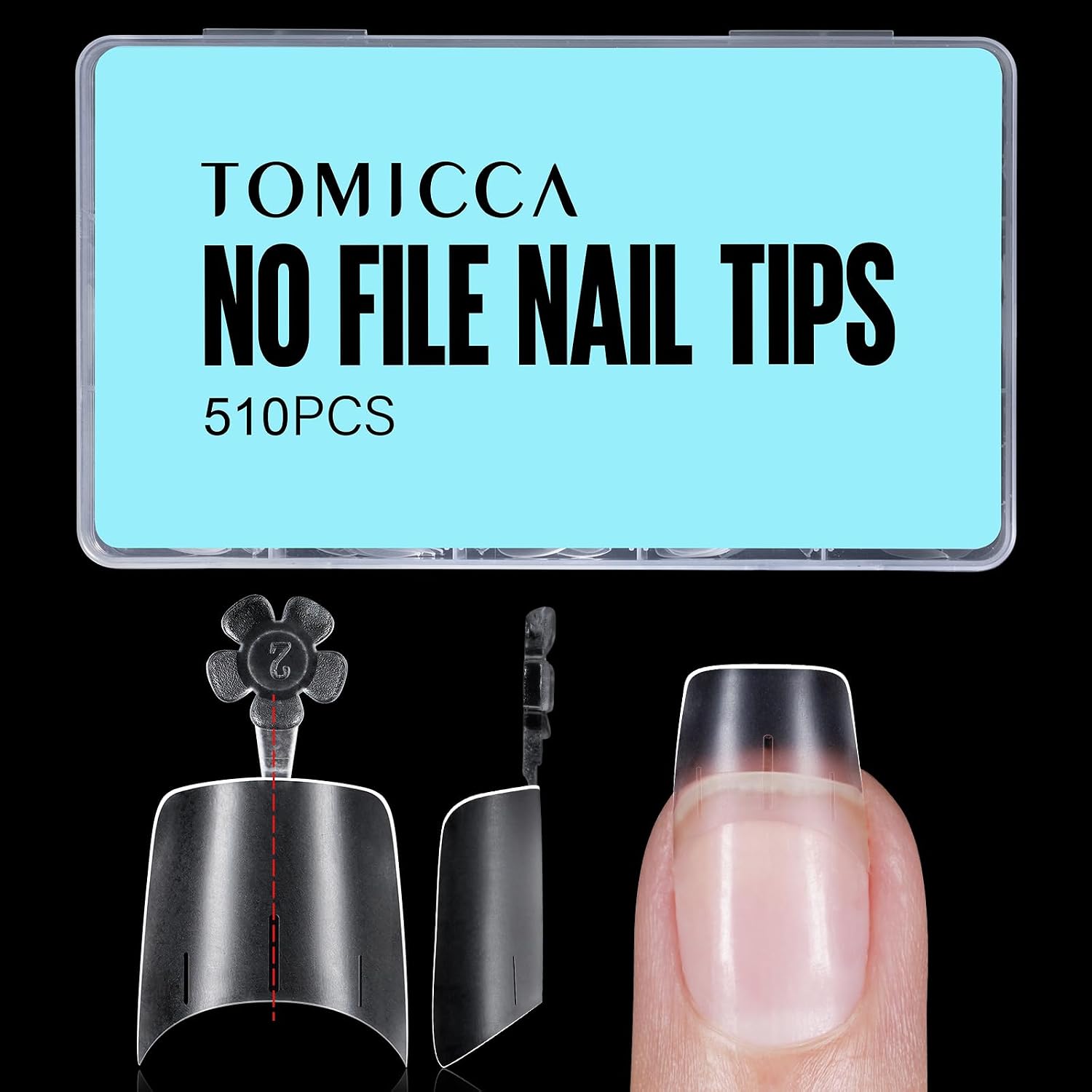 TOMICCA 510 Stücke falsche Nail Tips für Gelnägel – 12 Größen, Kurz Quadrat Runde, matte Oberfläche