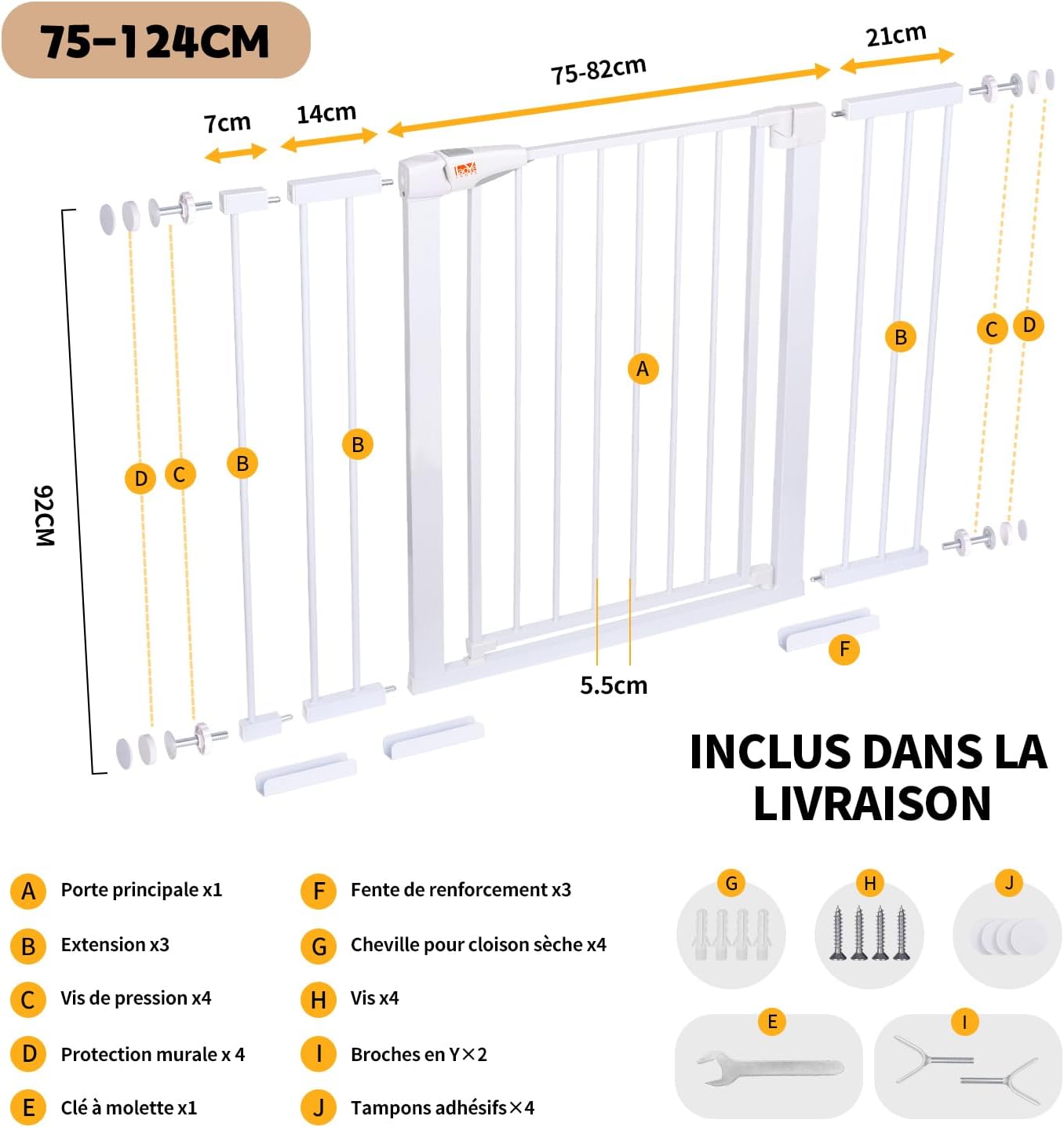 Thumbnail 3 de LAOYE Barrière sécurité 92 cm sans perçage
