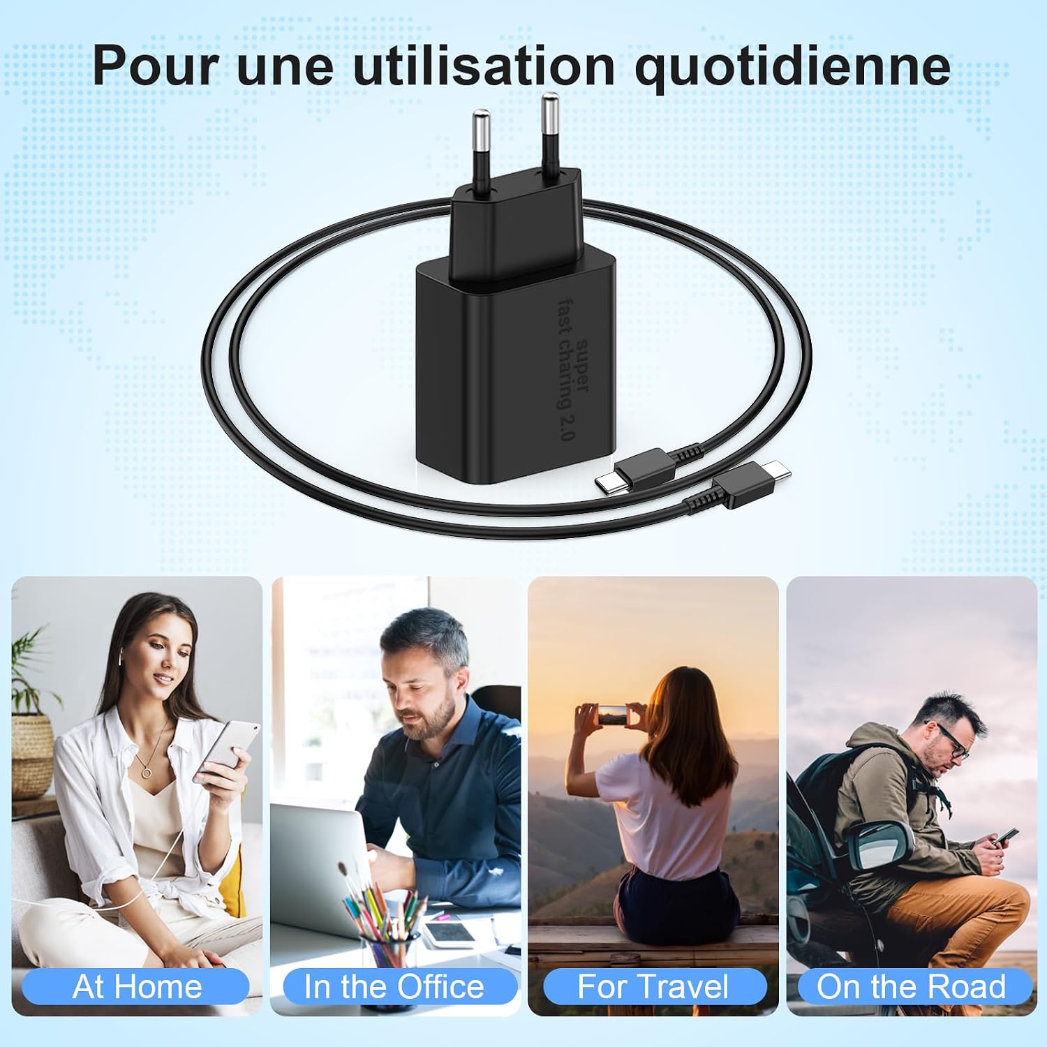Thumbnail 4 de Chargeur USB‑C 45 W DGVERS (Power Delivery 3.0) + câble USB‑C 3 m pour Samsung Galaxy S25/S24/S23/S22/S21/S20 et autres compatibles
