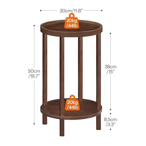 Detalle de HOOBRO EMA156BZ01, table d’appoint ronde en bambou à 2 niveaux, brun rouge foncé