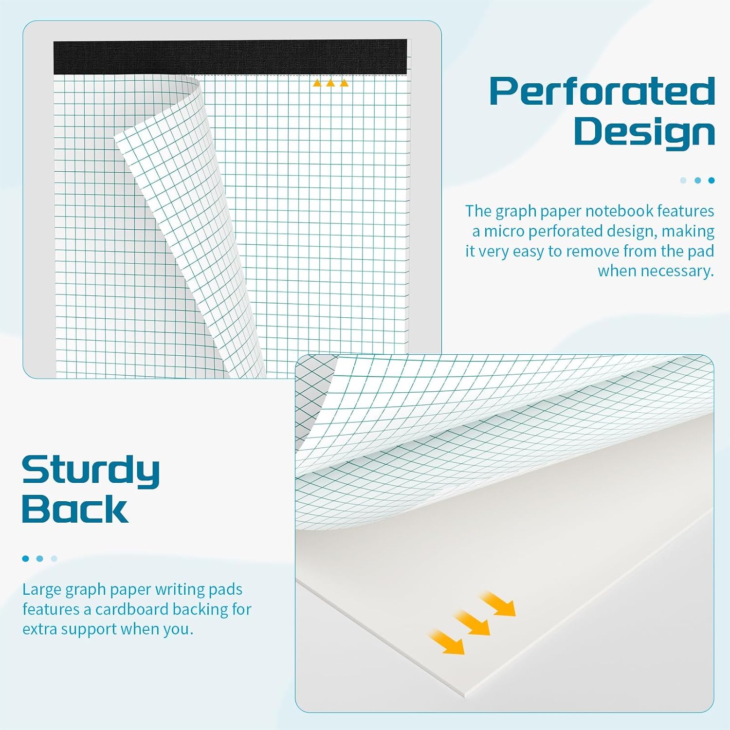 Detalle de Roneky 8.5 x 11 Graph Paper Pads, 3-Pack, 4x4 Quad Grid, Perforated