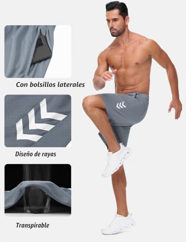 Detalle de Kuzwinds Pantalón corto de deporte para hombre 5 piezas – Secado rápido, bolsillos con cremallera