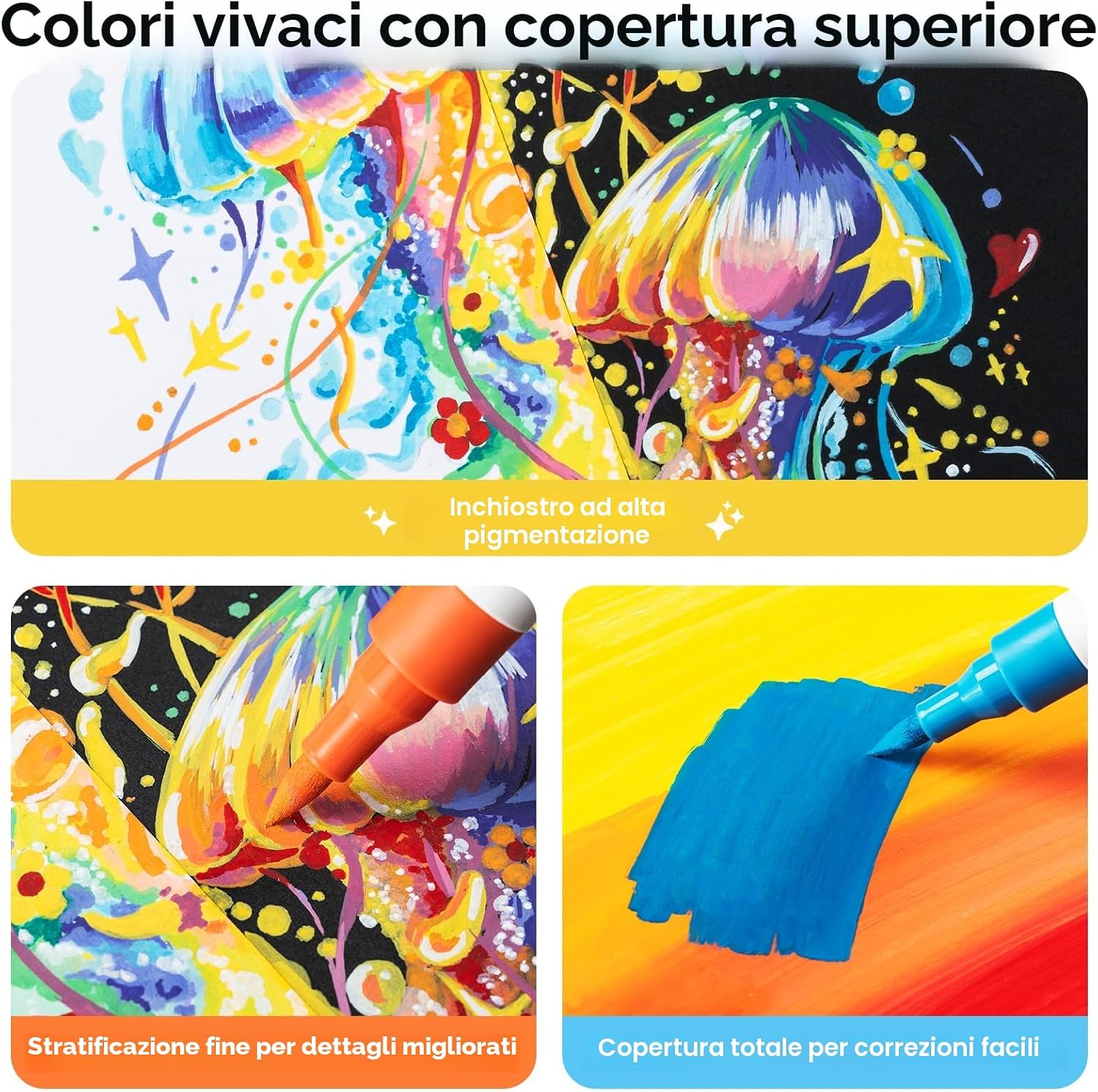 Detalle de Ohuhu Pennarelli acrilici con punta a pennello, 30 colori — copertura alta su molte superfici