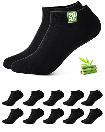 Detalle de Effeet Bambus Sneaker Socken 20 Paar – Antibakterielle, atmungsaktive Kurzsocken für Herren & Damen (Schwarz, 47-50)