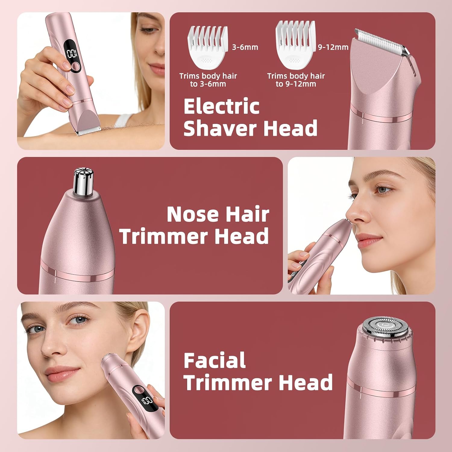 Detalle de Lady Shavers for Women 3-in-1: Painless Bikini Trimmer and Razor Shaver with Facial Hair Removal and Nose Hair Trimmer (PBT001)