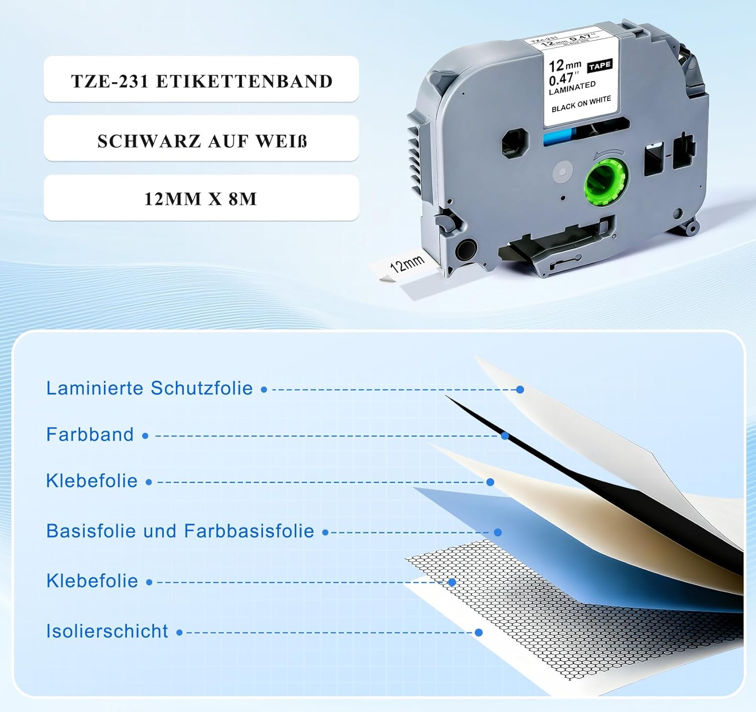 Thumbnail 6 de Ilauke TZe-231 Beschriftungsband 12 mm 🖨️