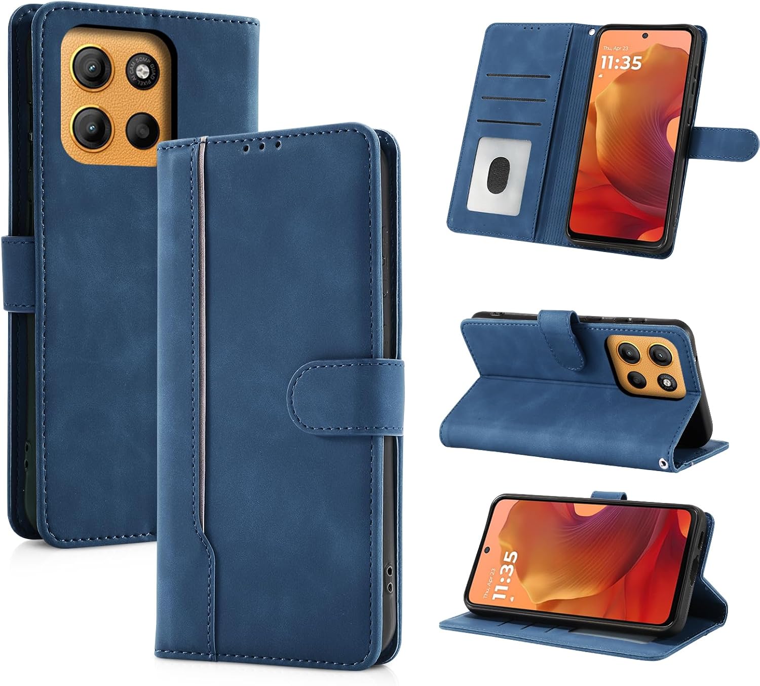 Detalle de AsWant Cover per Motorola Moto G15 – Custodia Libro in PU Premium con Funzione Stand e Portafoglio (Blu)