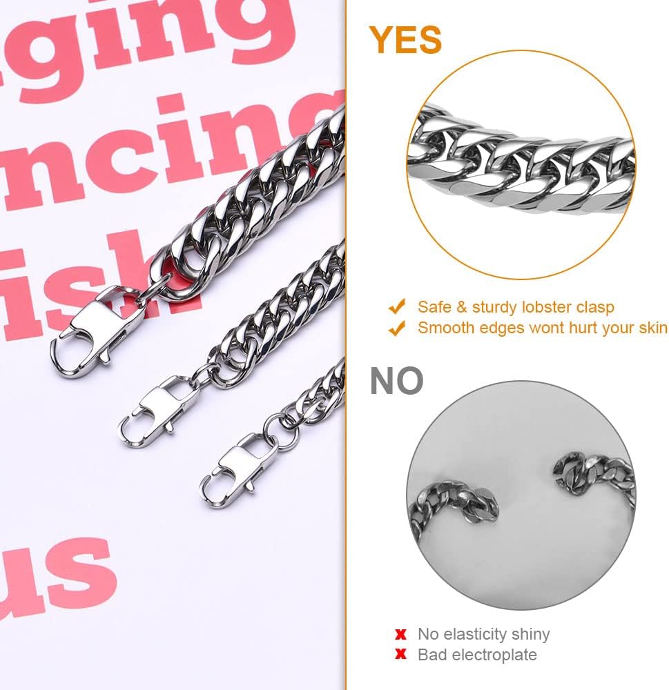 Detalle de Flintronic Homme Gourmette Chaîne Bracelet en Acier Inoxydable – Chaîne Grosse Maille, 12 mm × 21 cm