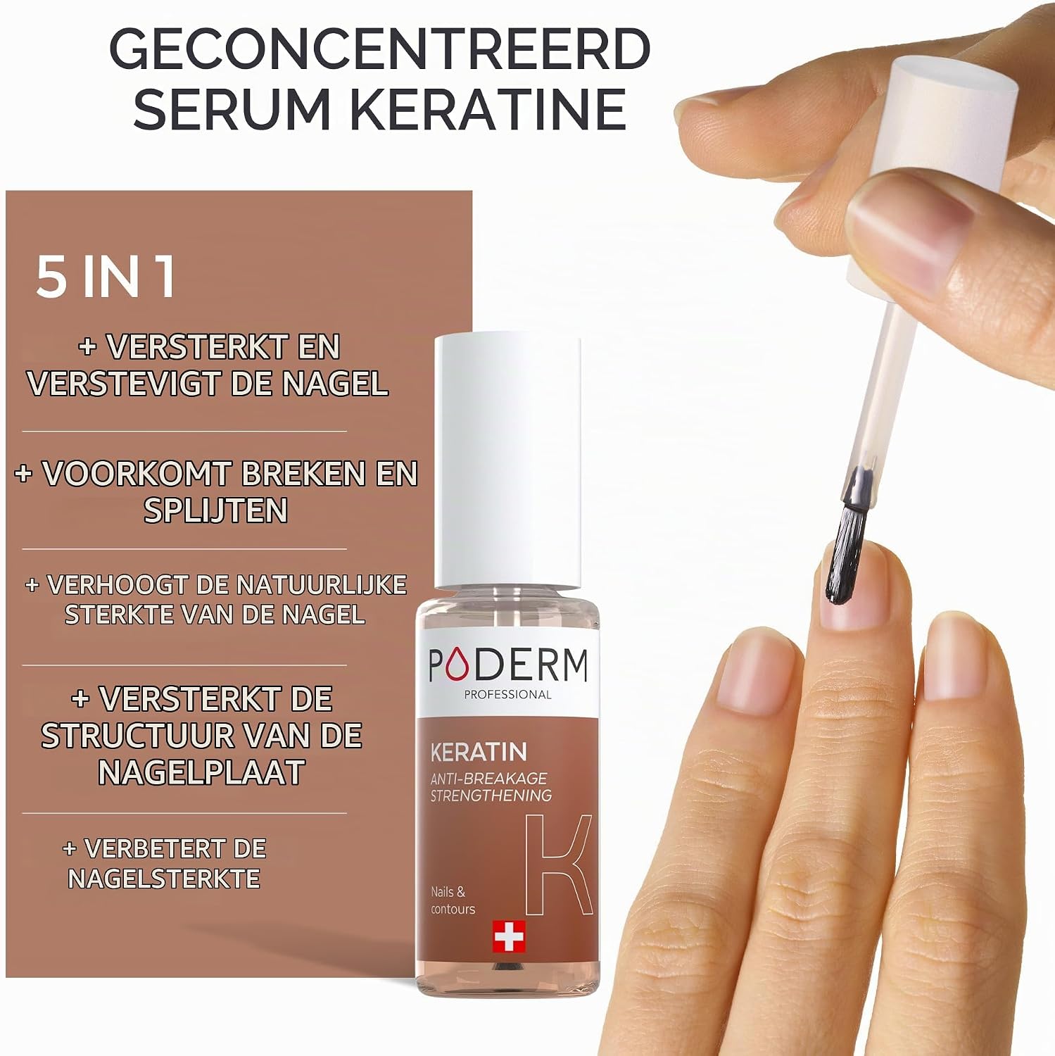 Detalle de PODERM 5-in-1 Nail Booster Serum met keratine, 6 ml voor broze nagels