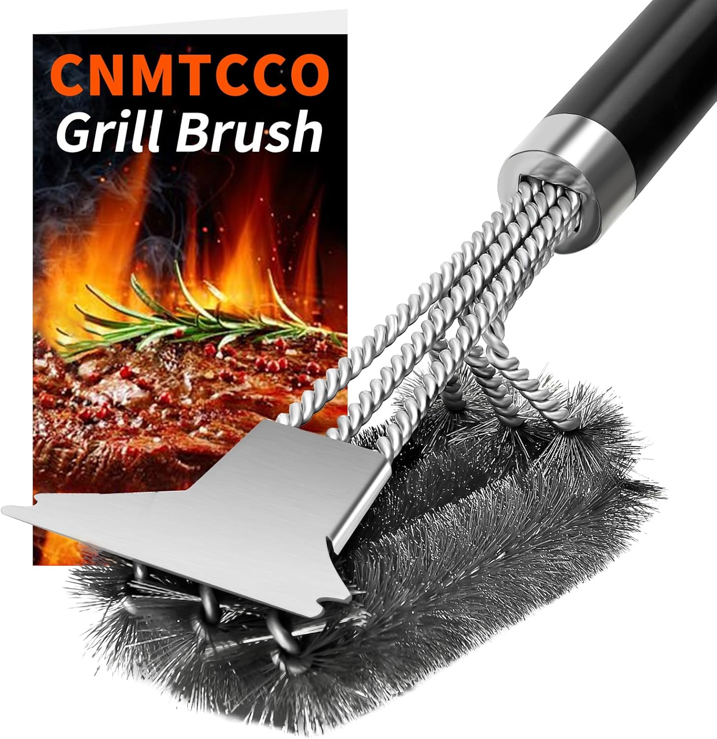 CNMTCCO 45cm Extra Long Grill Brush and Scraper – Stainless Steel BBQ Cleaner with 360° Bristles