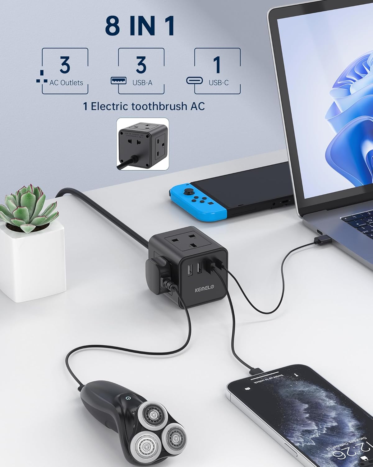 Thumbnail 1 de 3M Kemelo 4 Way Extension Lead 13A