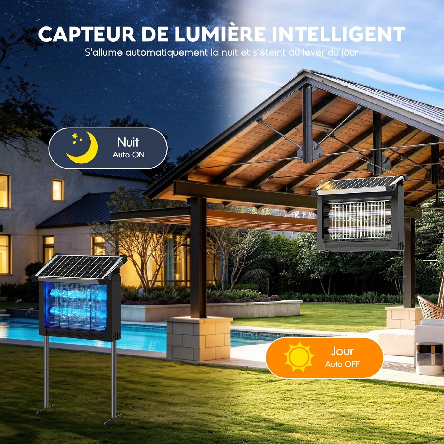 Thumbnail 5 de Dnenellr Lampe Anti-Moustique Solaire d’Extérieur 4500V, IPX5, USB-C – parfait pour jardin et camping