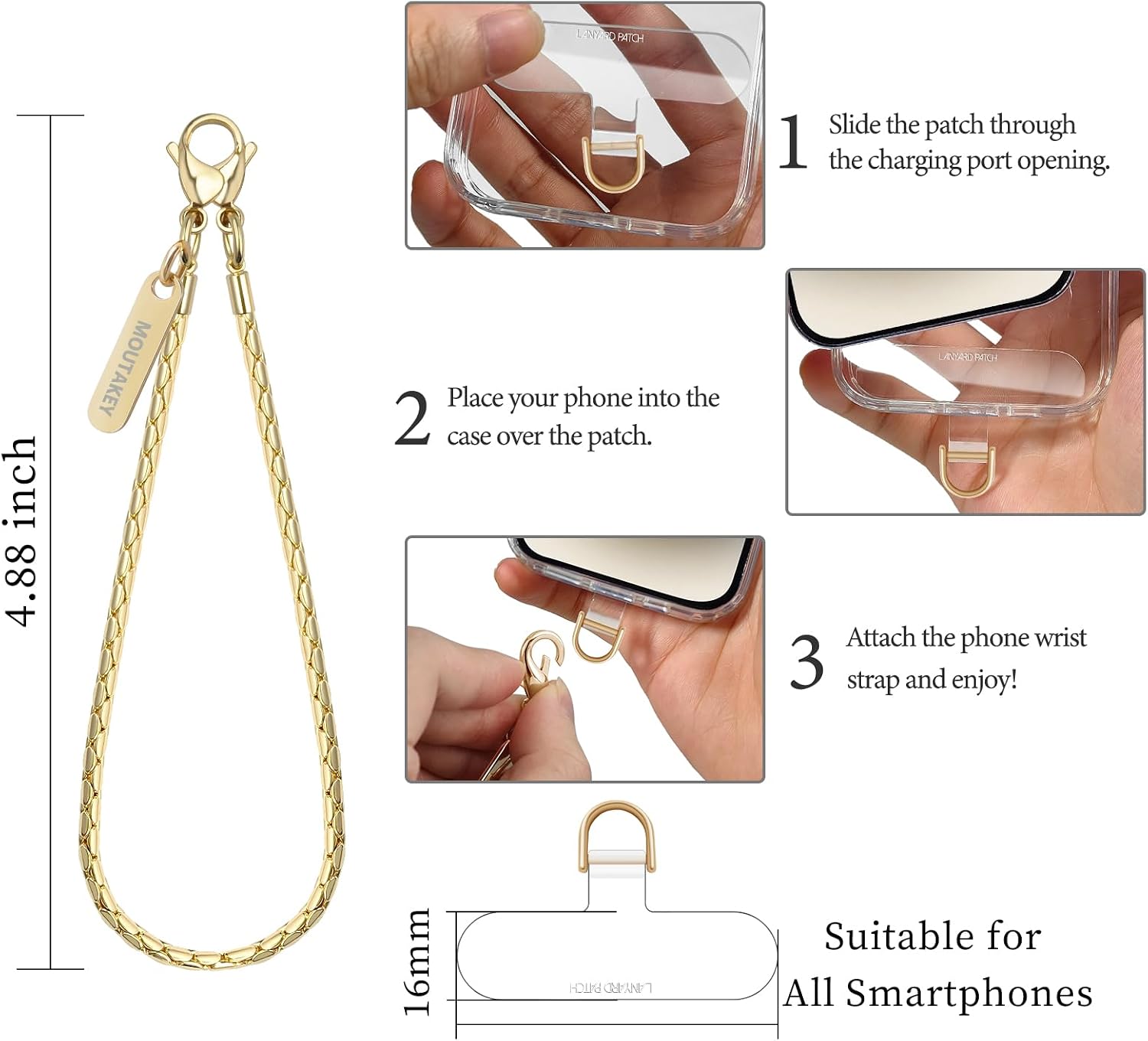 Detalle 2 de MOUTAKEY Phone Wrist Strap Metal Wristlet — Detachable Chain with Two Tether Tabs for Hands‑Free Carry