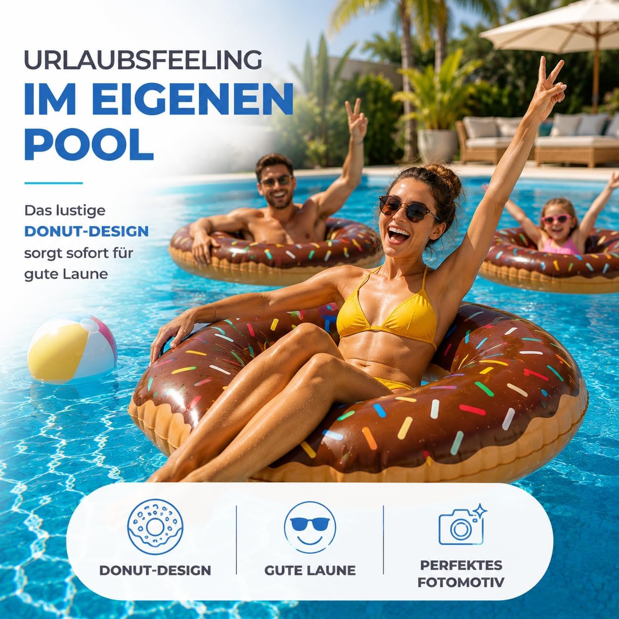 Detalle 2 de TK Gruppe Timo Klingler opblaasbare donut-zwemring met bekerhouder