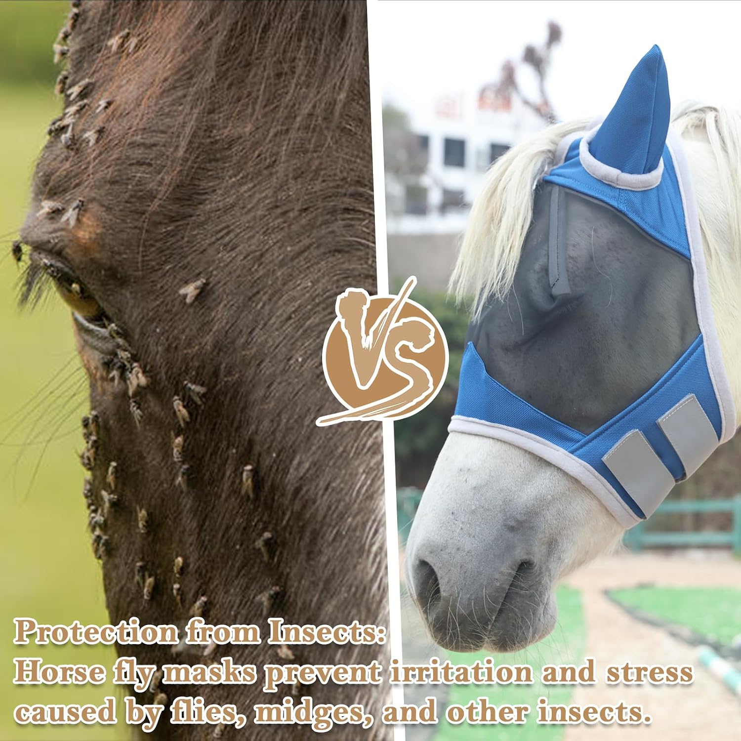 Detalle de Gallopoff Horse Fly Mask with Ears (Royal Blue Cob) – Breathable Mesh with UV Protection and Adjustable Fit