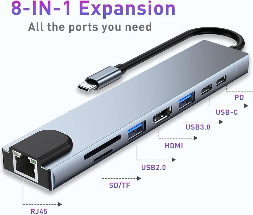Detalle 2 de Moman Base de Carga USB C Hub 8 en 1 con 100 W PD