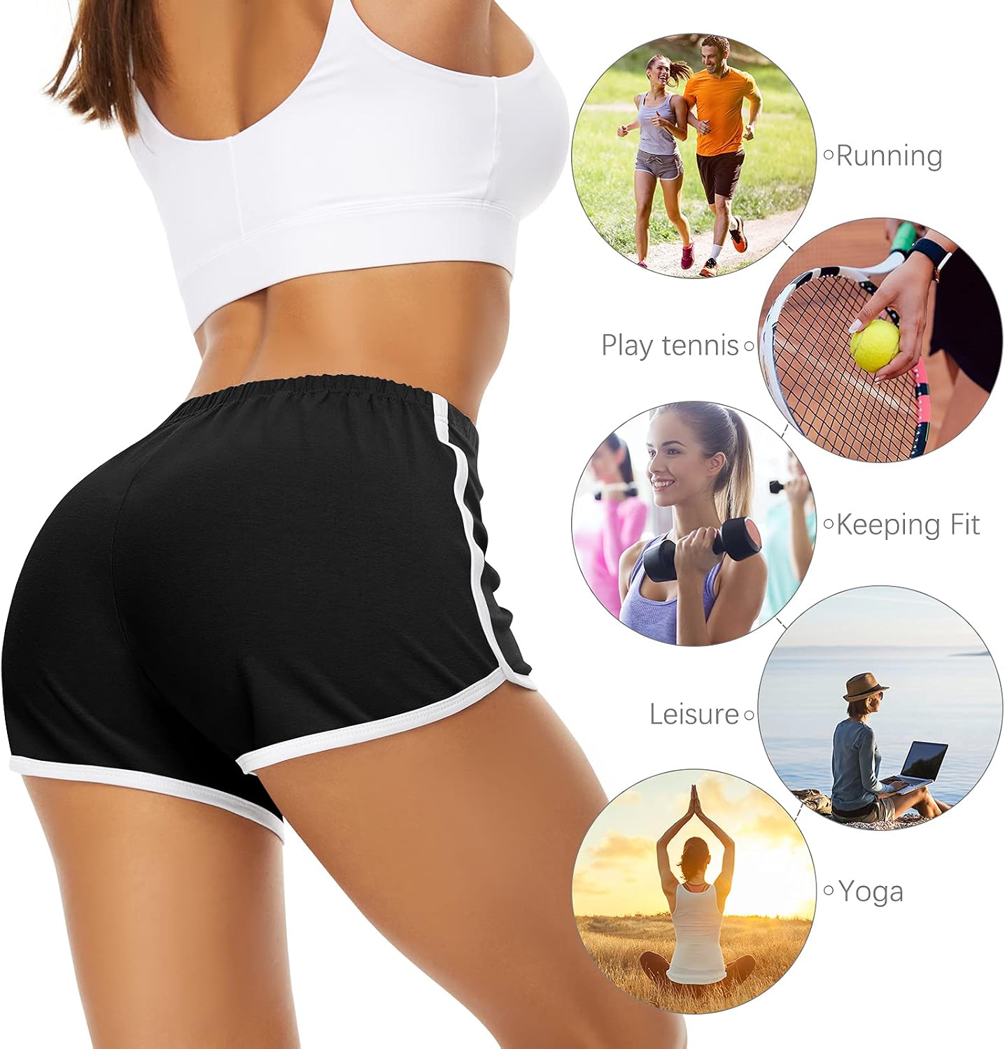 Detalle de URATOT Women’s Cotton Gym Yoga Summer Elastic Shorts (Pack of 2)