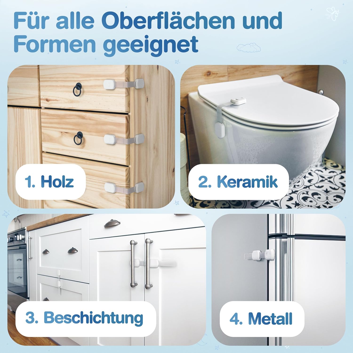 Thumbnail 4 de ADLERSFELD® 10er Kindersicherung für Schränke (schrank kindersicherung, mit 3M Kleber)