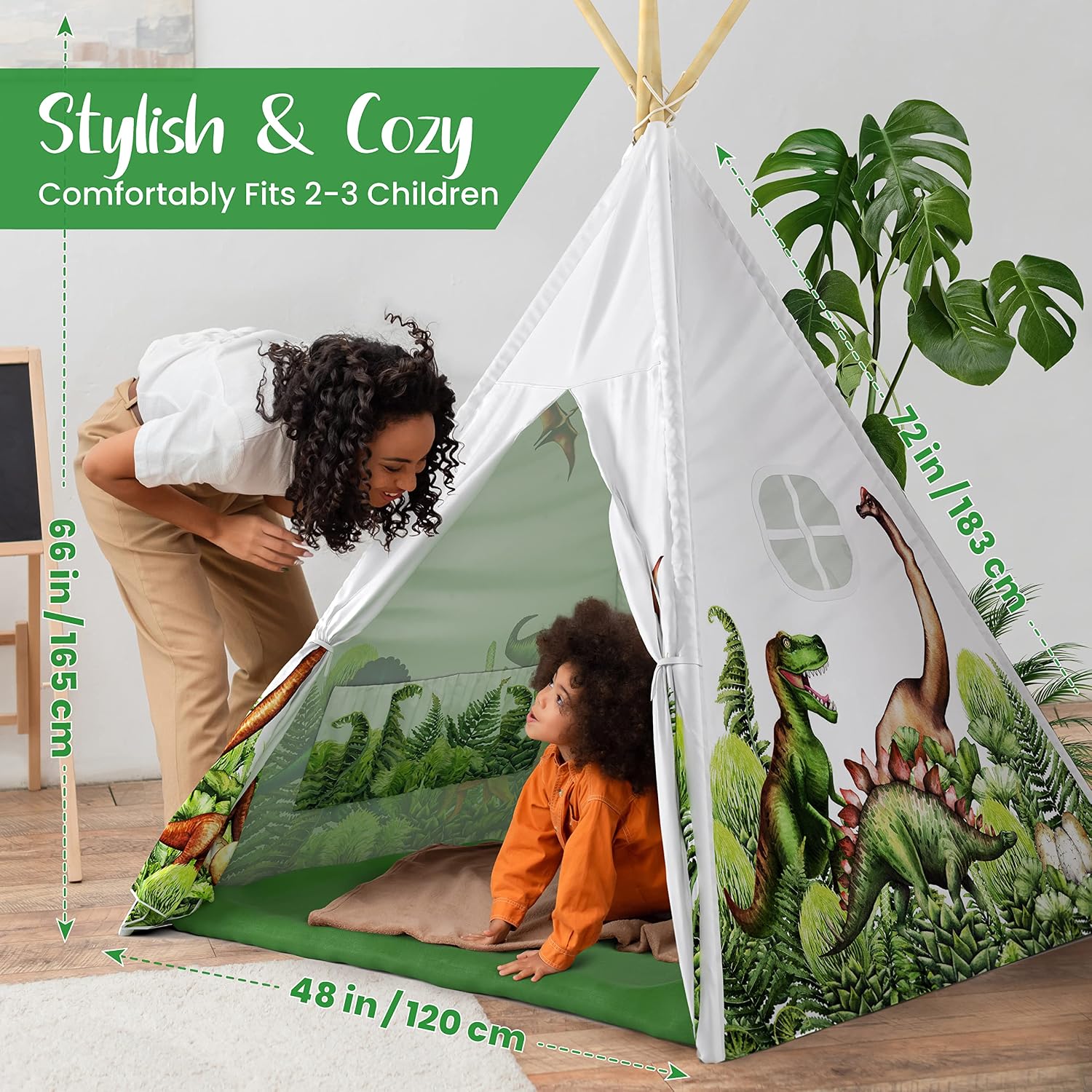 Detalle de W&O Dinosaur Discovery Teepee with Roar Button, LED Lights & Plush Mat