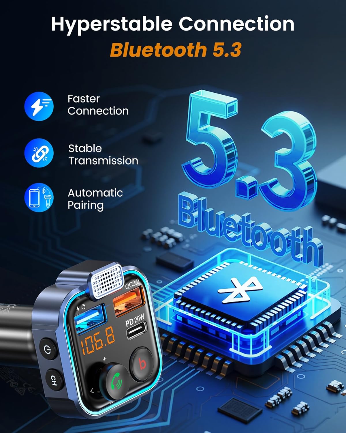 Thumbnail 3 de LENCENT Bluetooth FM Transmitter with 30W
