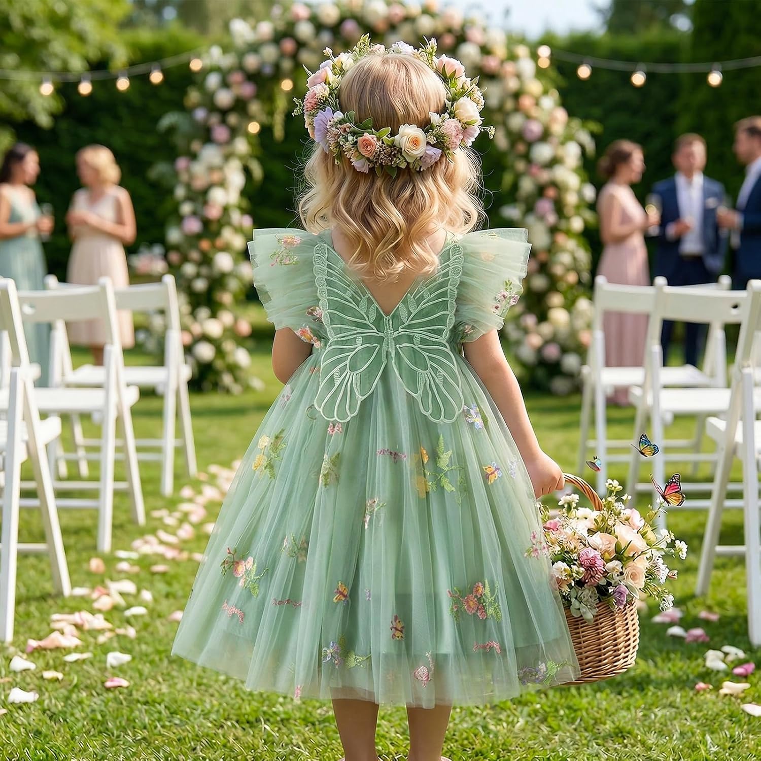 Detalle 2 de DivingBirds mouwloze tulejurk voor babymeisjes met vlinder- en bloemenmotief