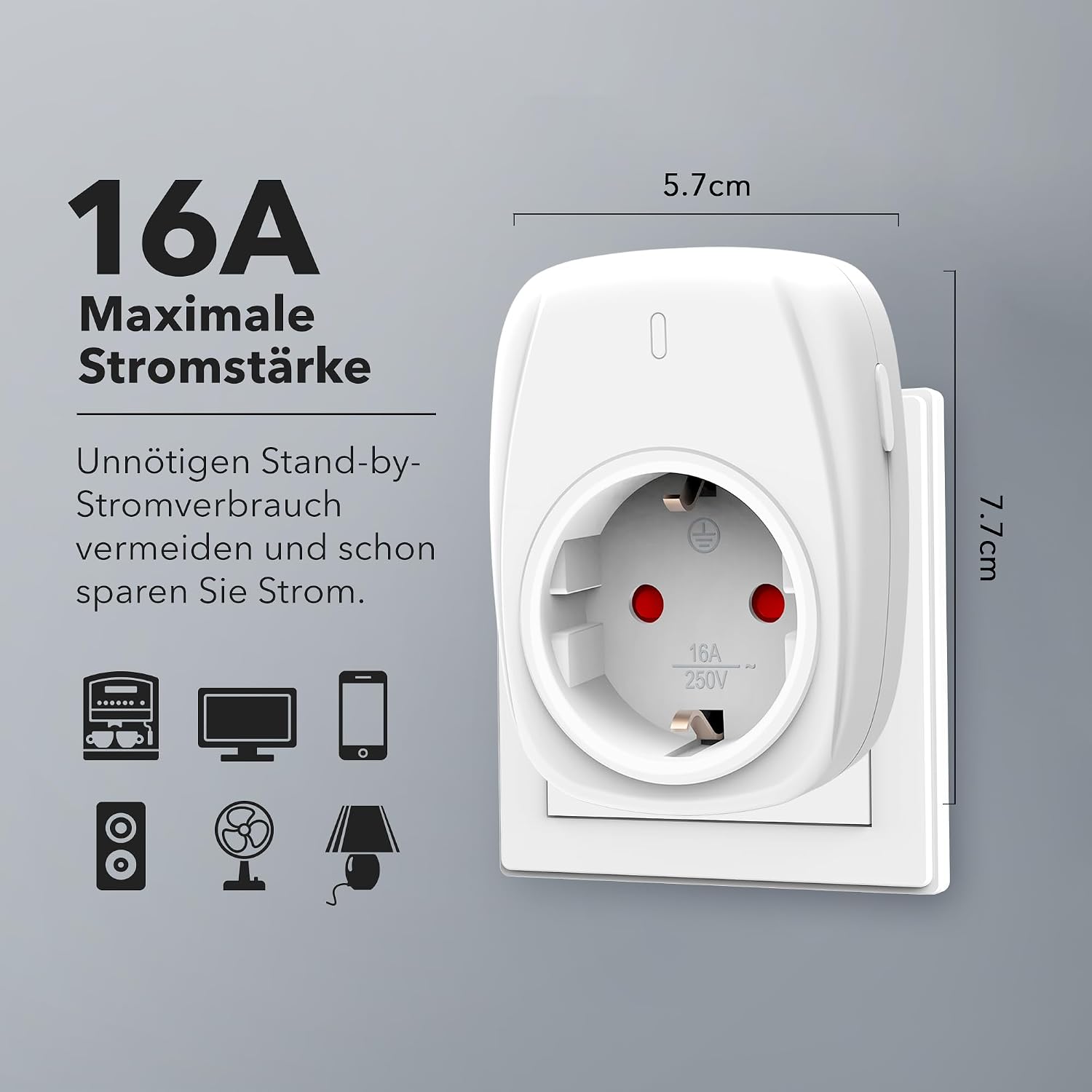 Thumbnail 6 de HBN 1 Funksteckdose mit Fernbedienung (16A/3.680W) – kabellos schalten bis 30 m, weiß