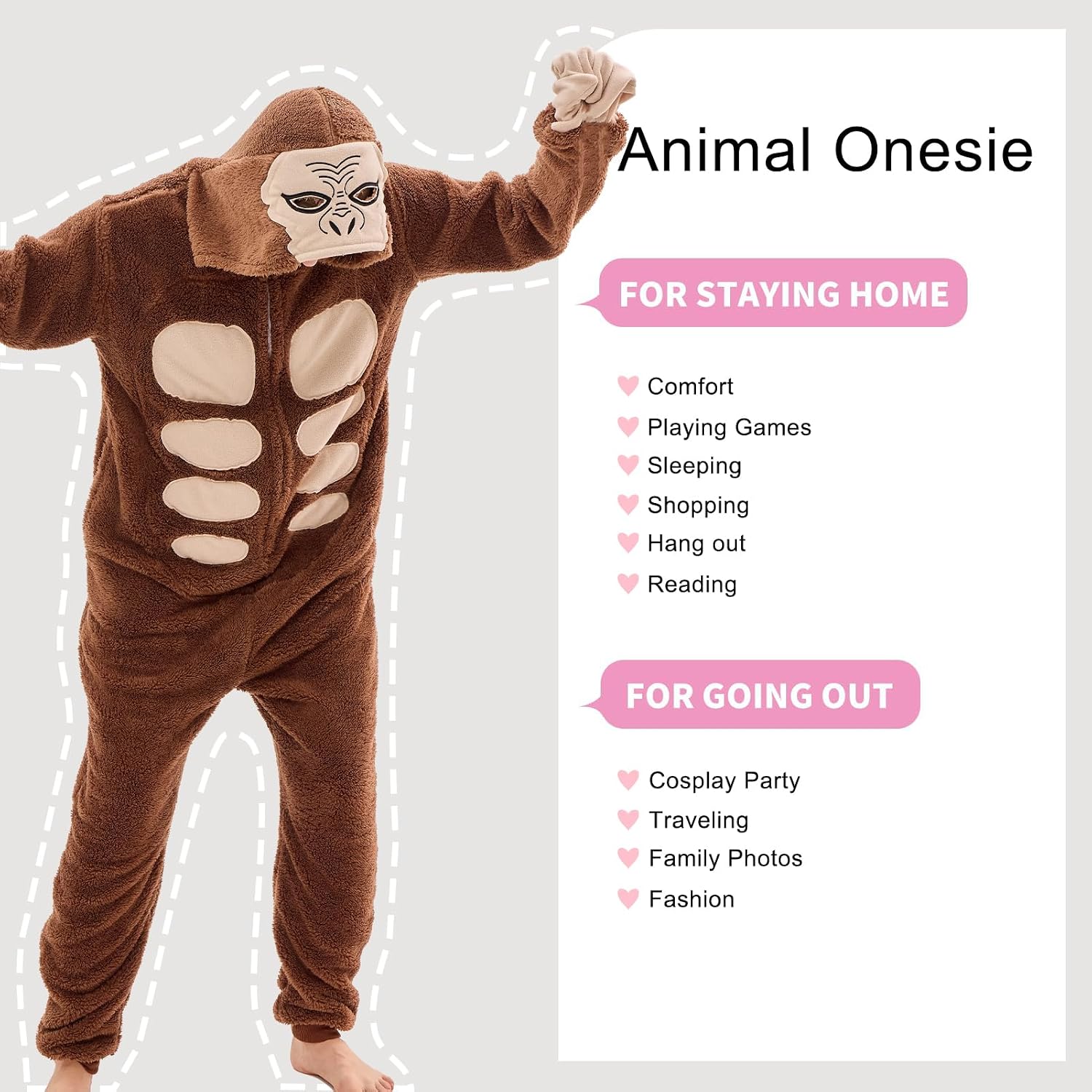 Thumbnail 5 de JUOLOET Unisex Adult Animal Onesie Pajamas with Zipper and Pockets