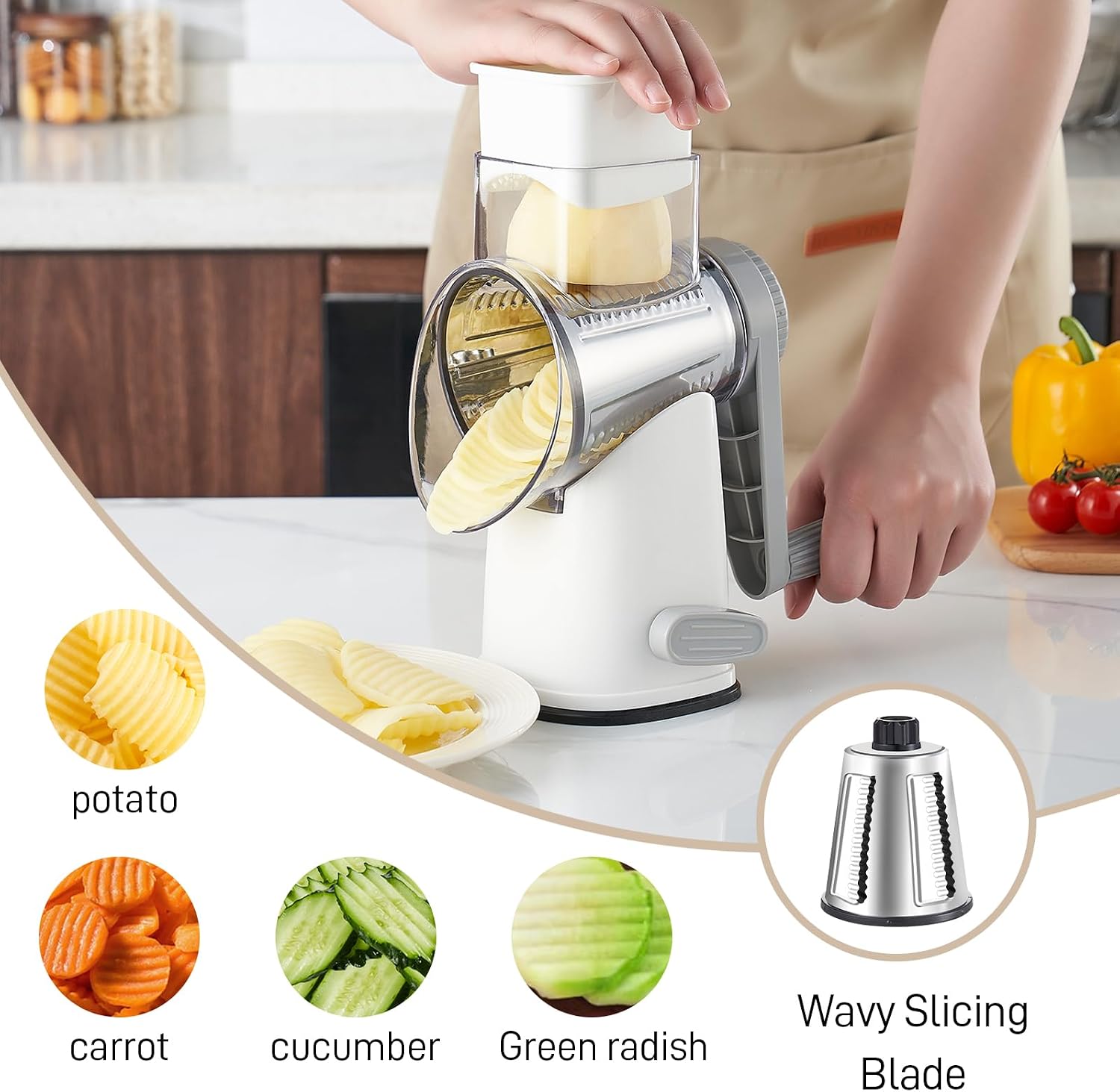 Detalle de Weltonhm Rotary Cheese Grater with 4 Stainless Steel Blades