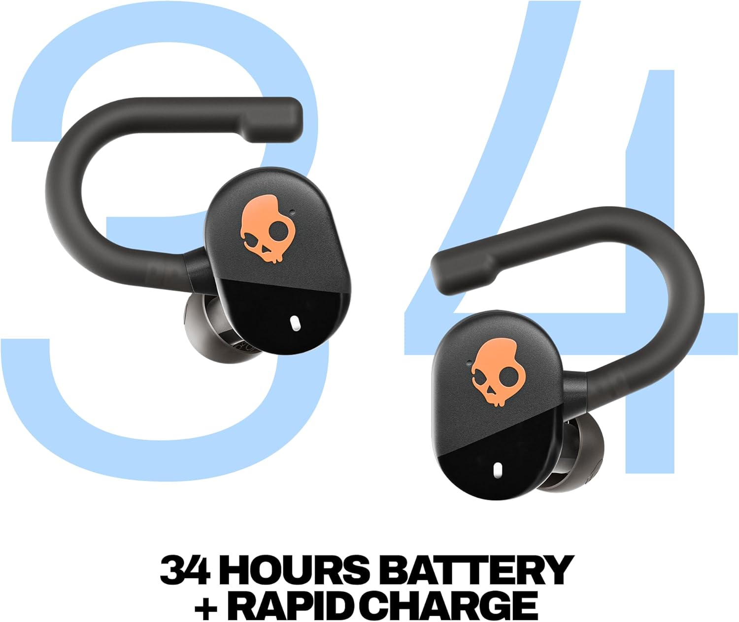 Thumbnail 1 de Skullcandy Push Play Active Wireless Earbuds (Black/Orange) with 34-Hour Battery, IP55, Multipoint Pairing
